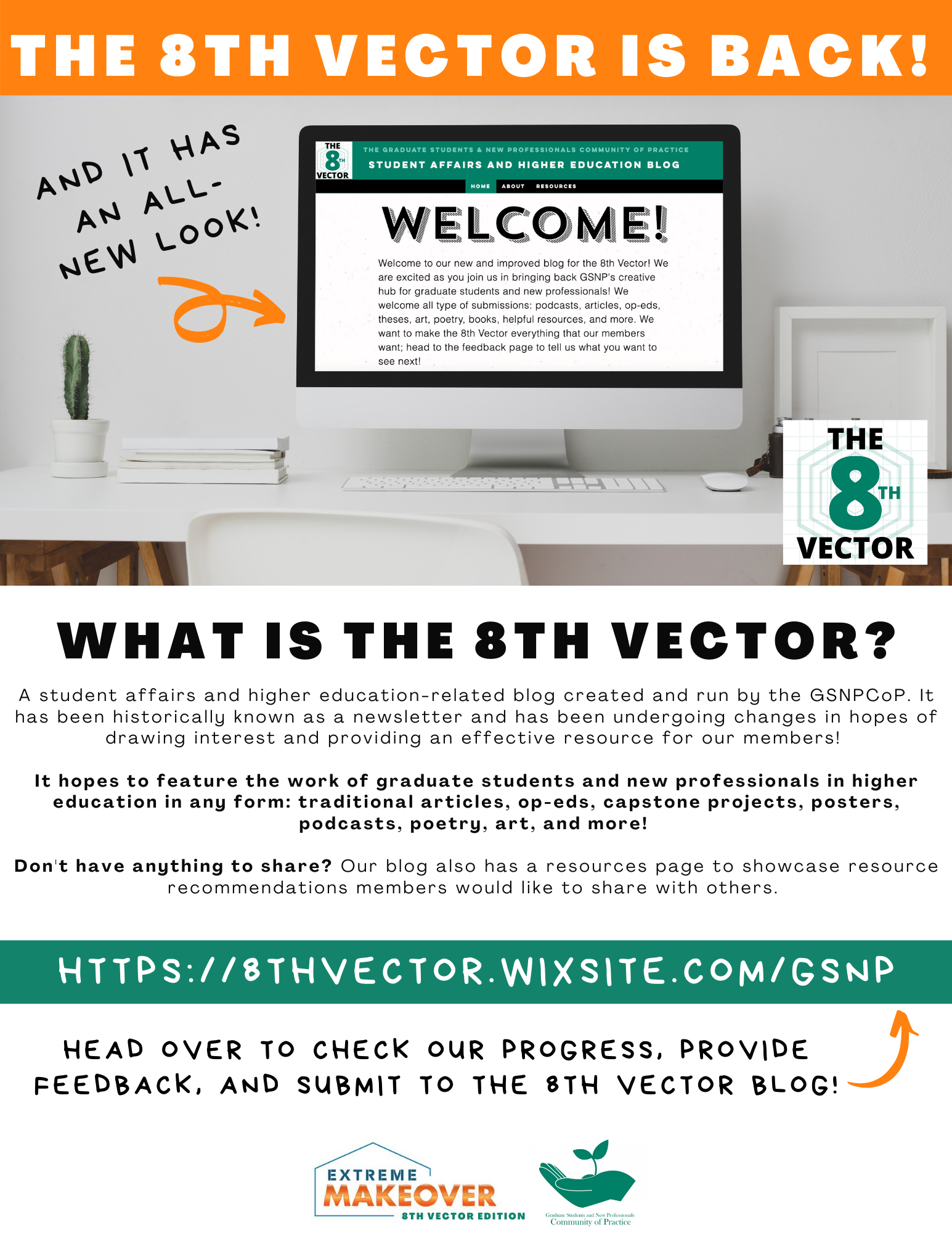 Head over to the 8th Vector blog to check out our progress, provide feedback, and submit content! 