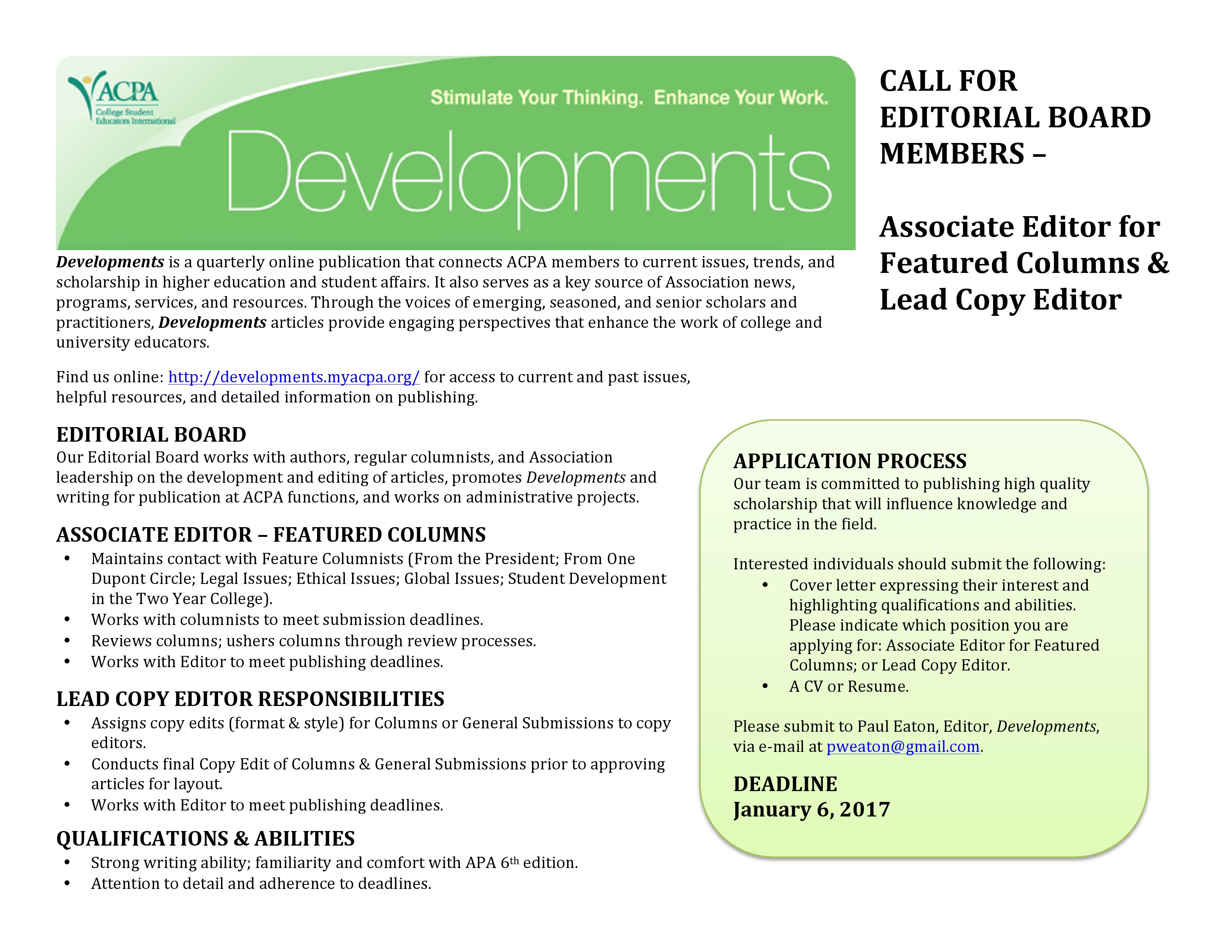 Click this image to download a readable pdf of this Call for Editorial Board Positions