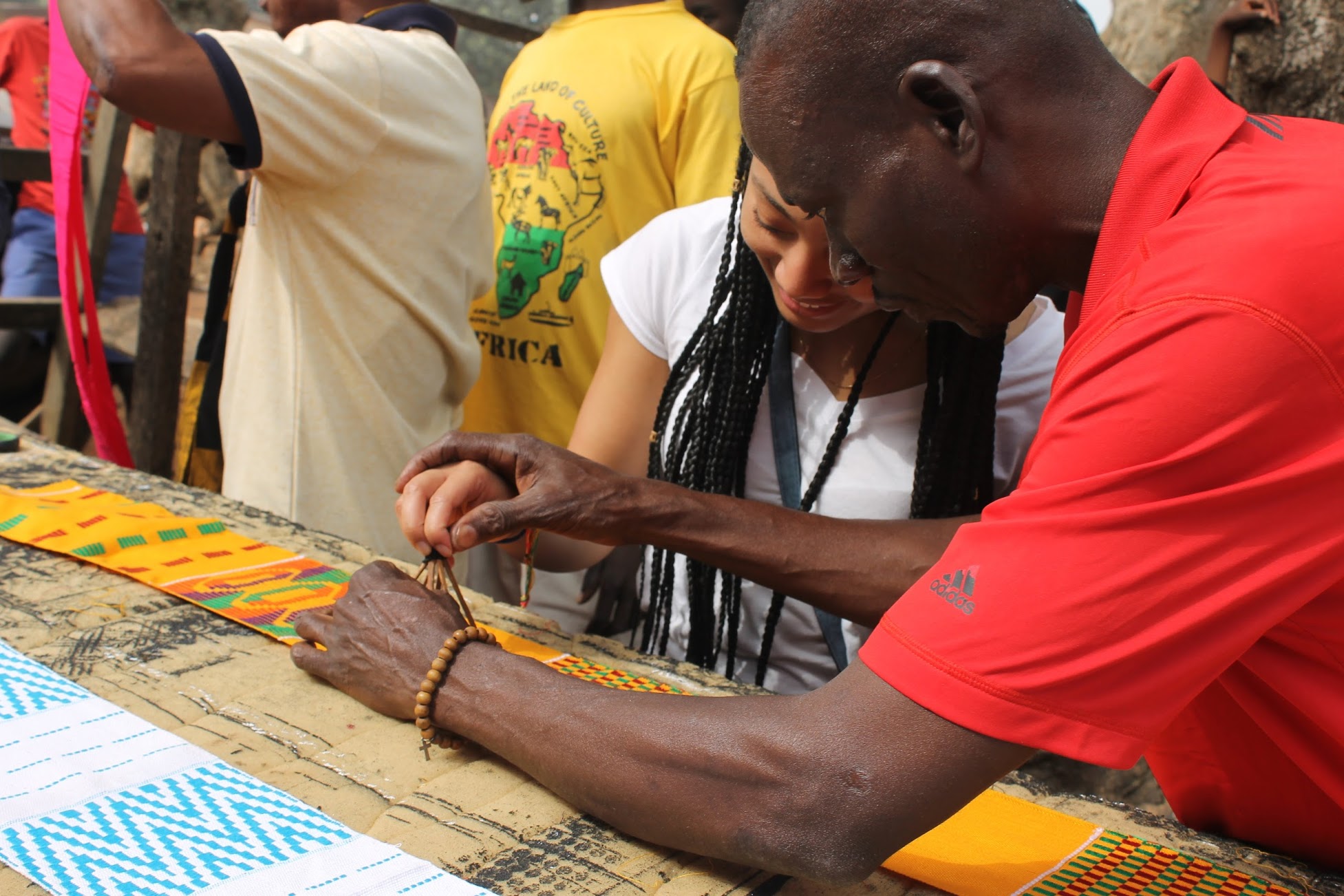 Adinkra stamping in the Ntoso Craft Village near Kumasi, Ghana