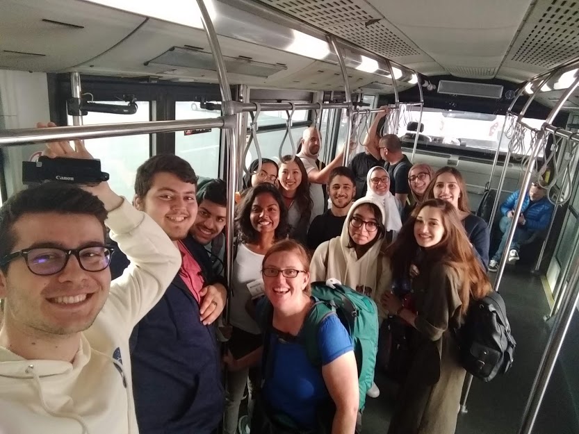 Elizabeth with Qatar-based students enroute to a service-learning program in Greece. 