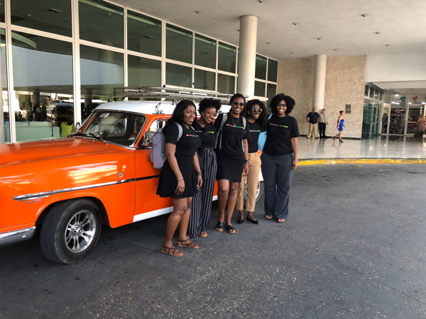 Posing by a vintage Cuban car with co presenters Kat Stephens, Nathara Bailey, Me, Junotel White and Stephanie Bent. 